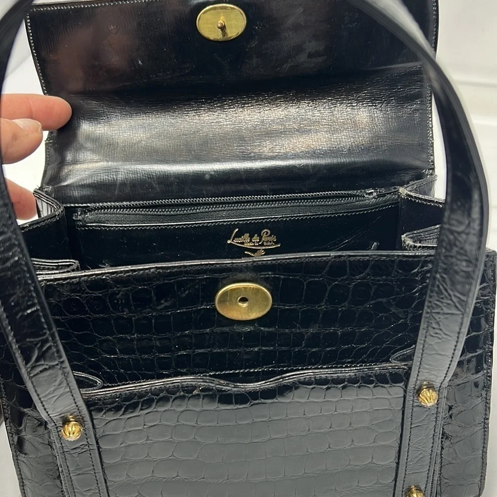 Lucille de Paris Black Crocodile Handbag